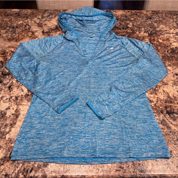 Under Armour Tops - Under Armour Heathered Light Blue Hooded Long Sleeve